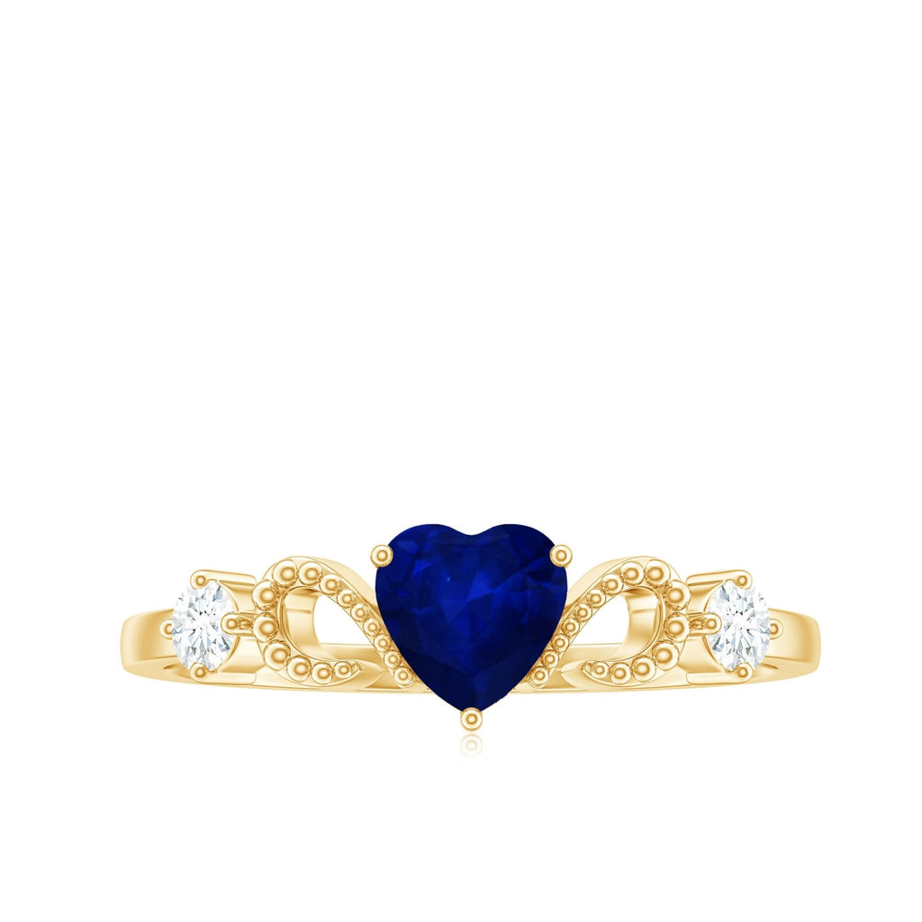 Blue Sapphire Promise Ring, Heart Diamond Beaded Ring