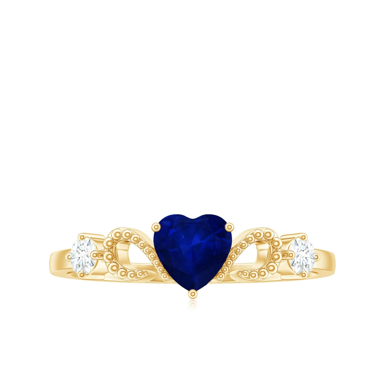 Blue Sapphire Promise Ring, Heart Diamond Beaded Ring