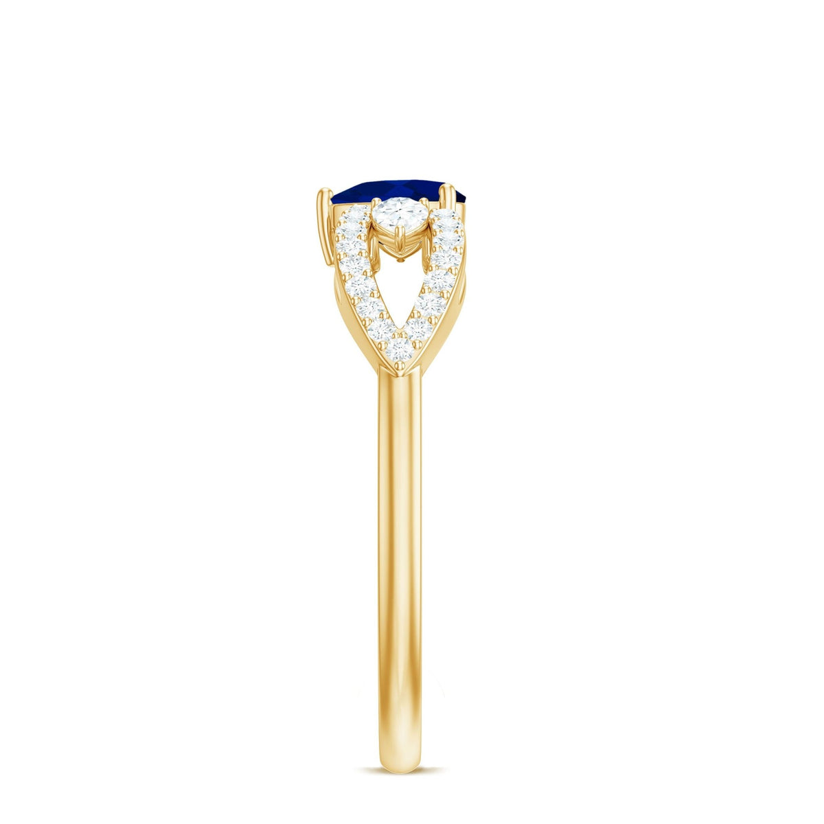 Blue Sapphire Promise Ring, Heart Diamond Split Shank Band