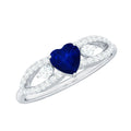 Blue Sapphire Promise Ring, Heart Diamond Split Shank Band