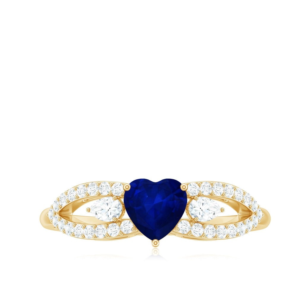 Blue Sapphire Promise Ring, Heart Diamond Split Shank Band