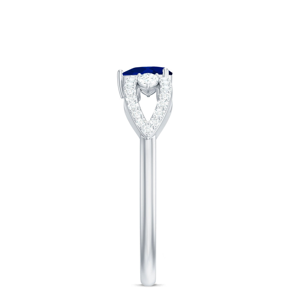Blue Sapphire Promise Ring, Heart Diamond Split Shank Band