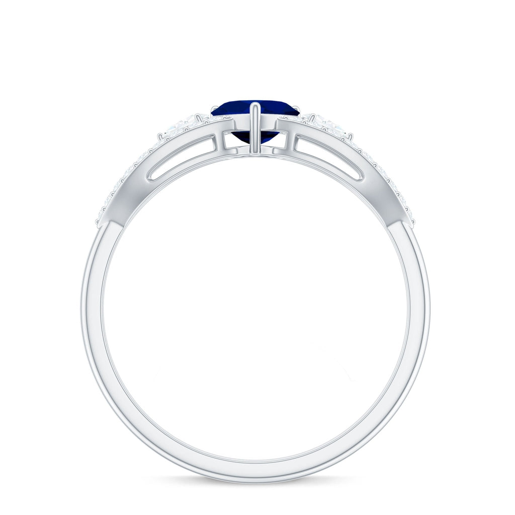 Blue Sapphire Promise Ring, Heart Diamond Split Shank Band