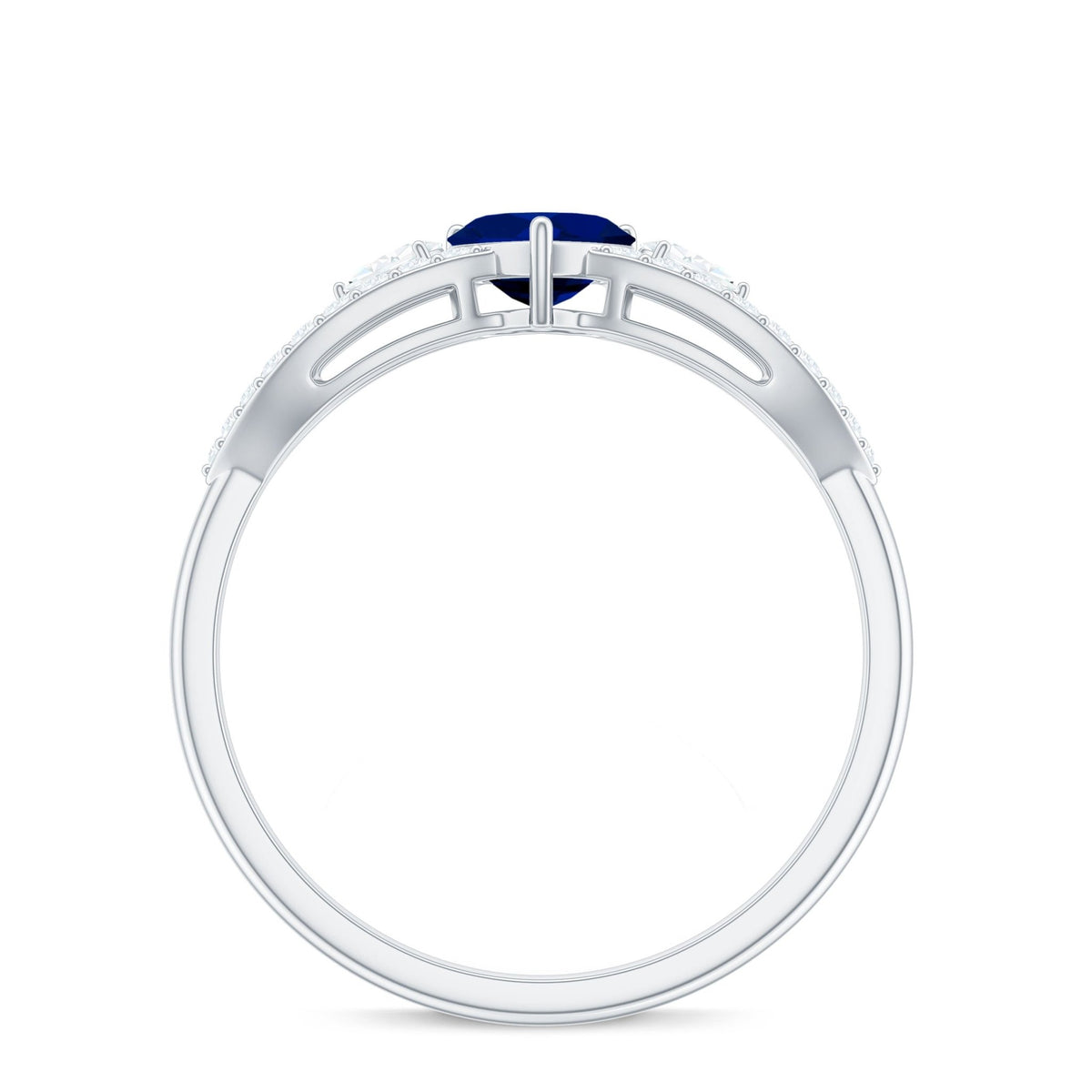 Blue Sapphire Promise Ring, Heart Diamond Split Shank Band
