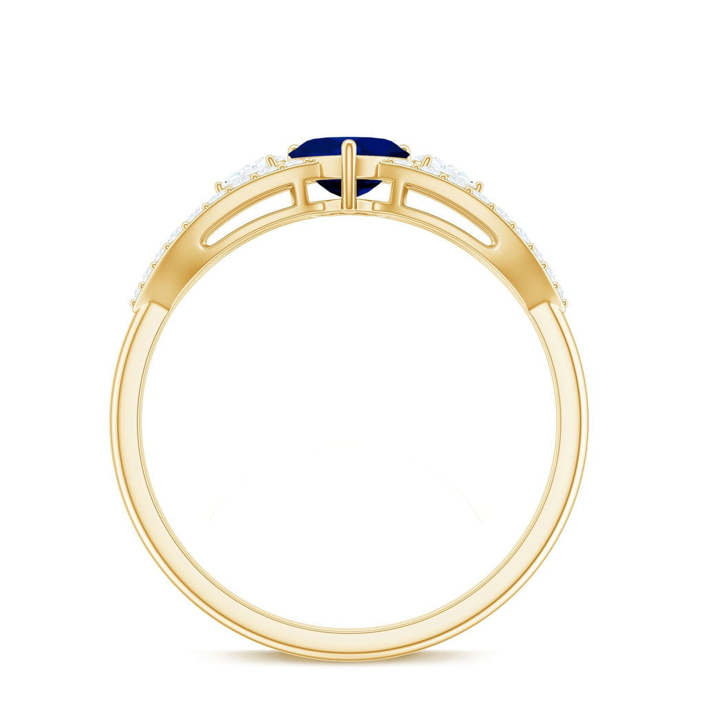 Blue Sapphire Promise Ring, Heart Diamond Split Shank Band