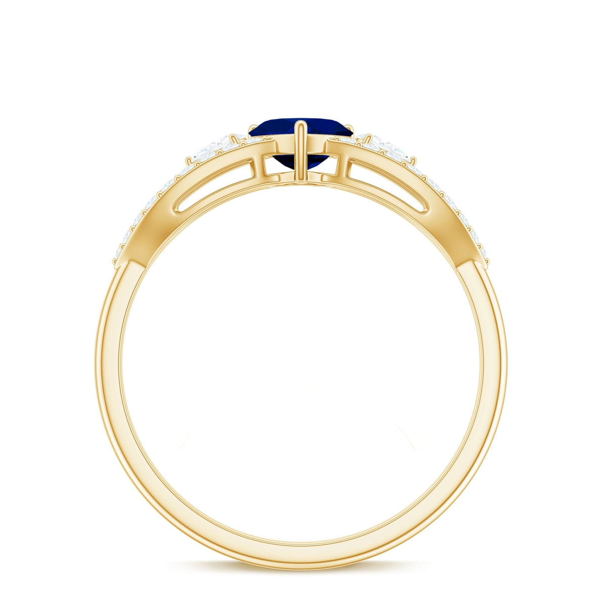 Blue Sapphire Promise Ring, Heart Diamond Split Shank Band