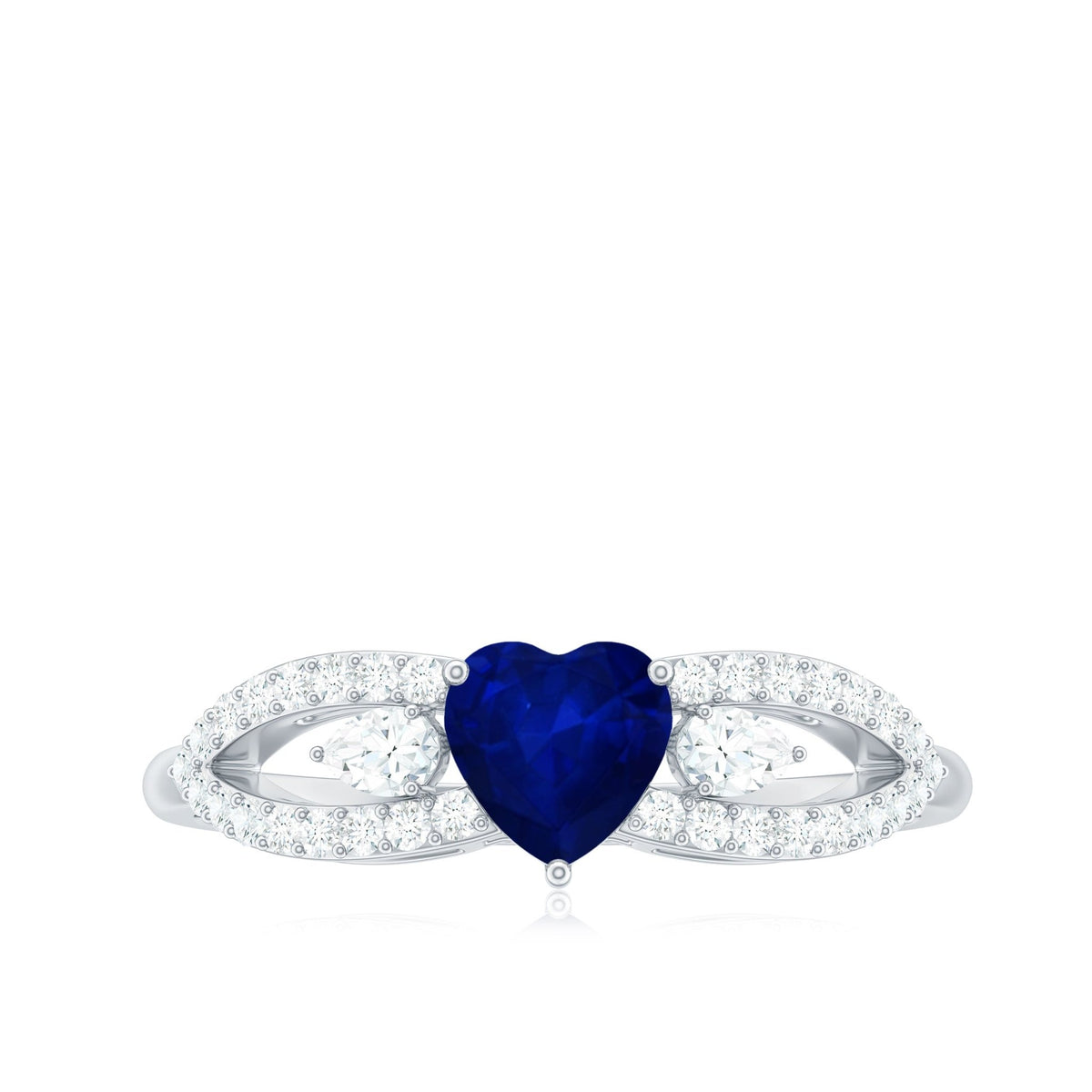 Blue Sapphire Promise Ring, Heart Diamond Split Shank Band