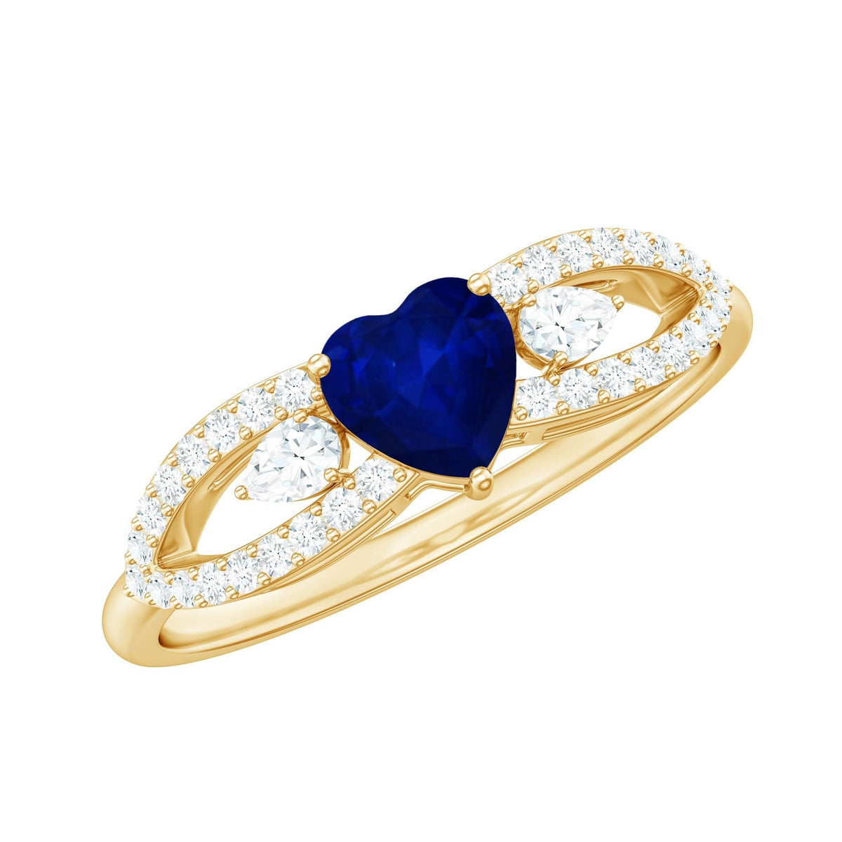 Blue Sapphire Promise Ring, Heart Diamond Split Shank Band