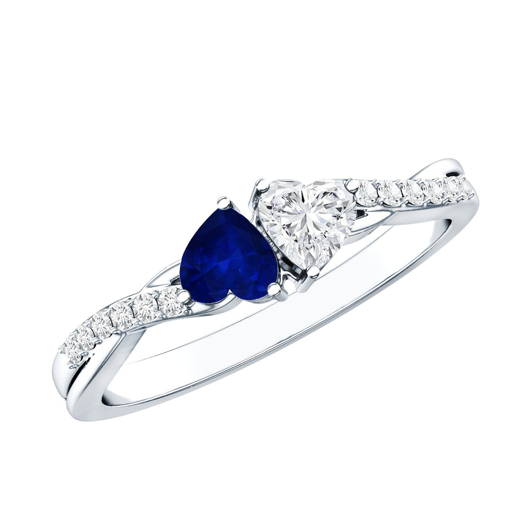 Blue Sapphire Promise Ring, Heart Shape Lab Grown Diamond Ring