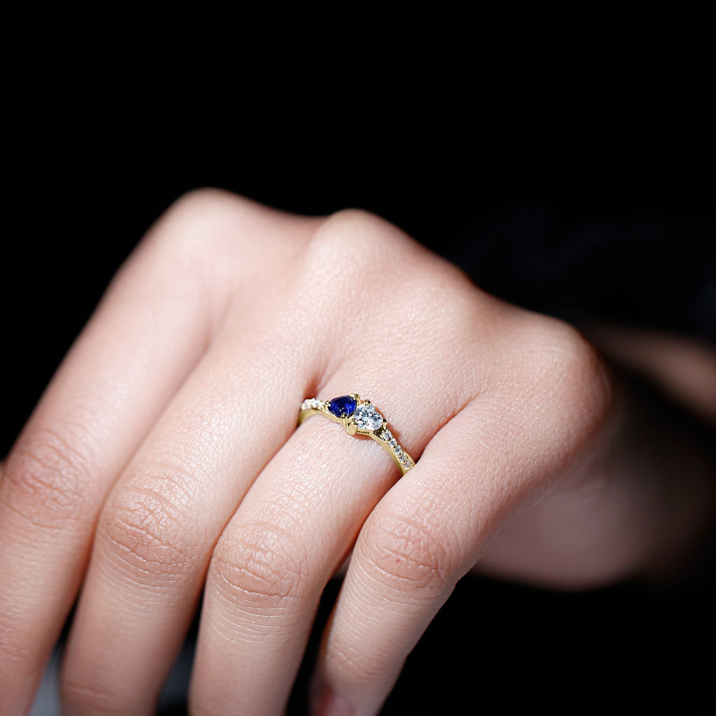 Blue Sapphire Promise Ring, Heart Shape Lab Grown Diamond Ring