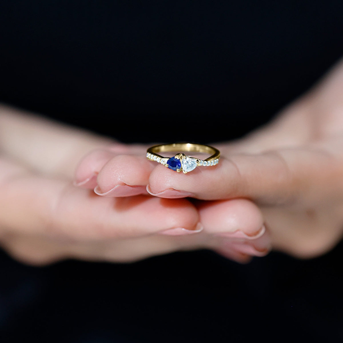 Blue Sapphire Promise Ring, Heart Shape Lab Grown Diamond Ring
