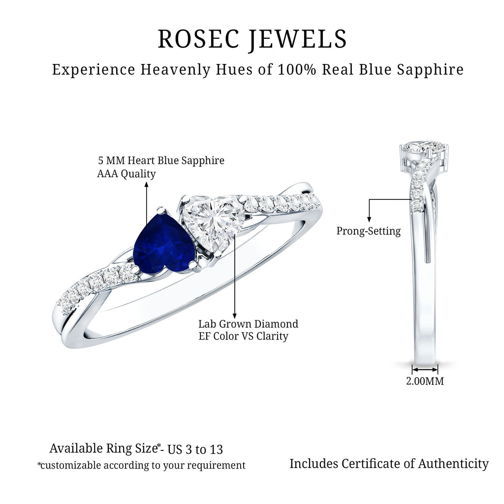Blue Sapphire Promise Ring, Heart Shape Lab Grown Diamond Ring