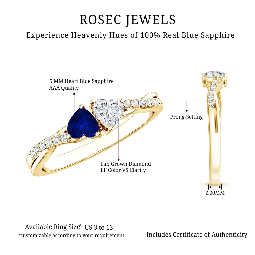 Blue Sapphire Promise Ring, Heart Shape Lab Grown Diamond Ring