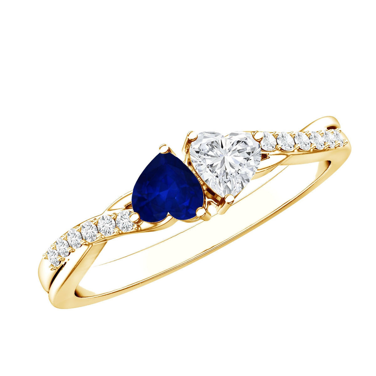 Blue Sapphire Promise Ring, Heart Shape Lab Grown Diamond Ring