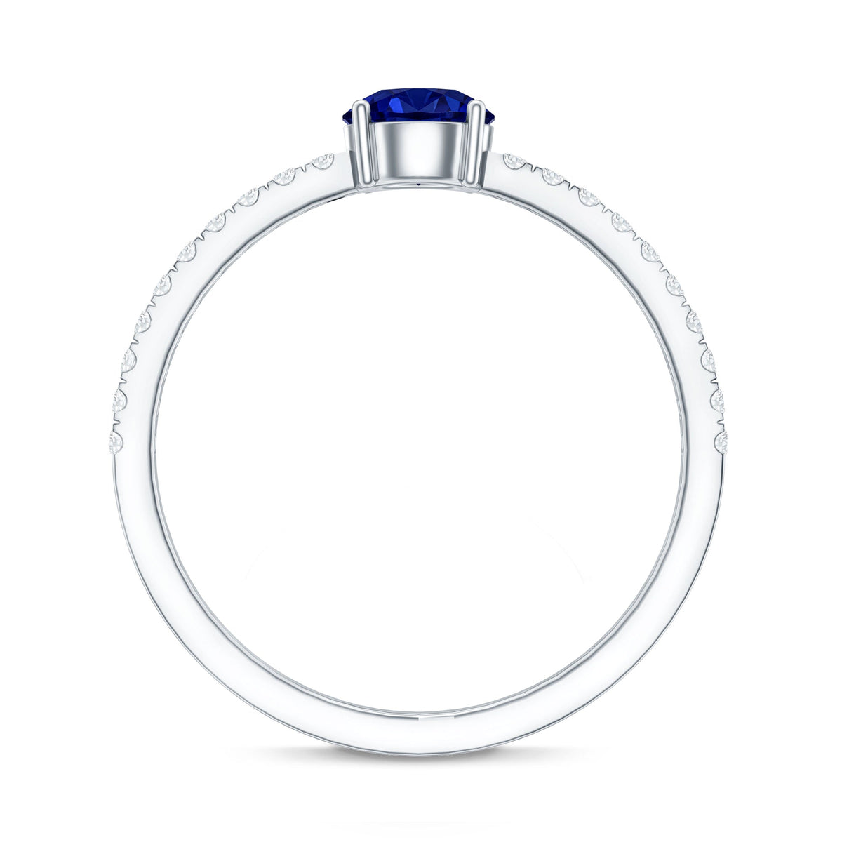 Blue Sapphire Promise Ring, Lab Created, Diamond Side Stones