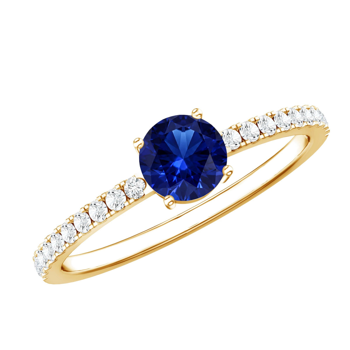 Blue Sapphire Promise Ring, Lab Created, Diamond Side Stones