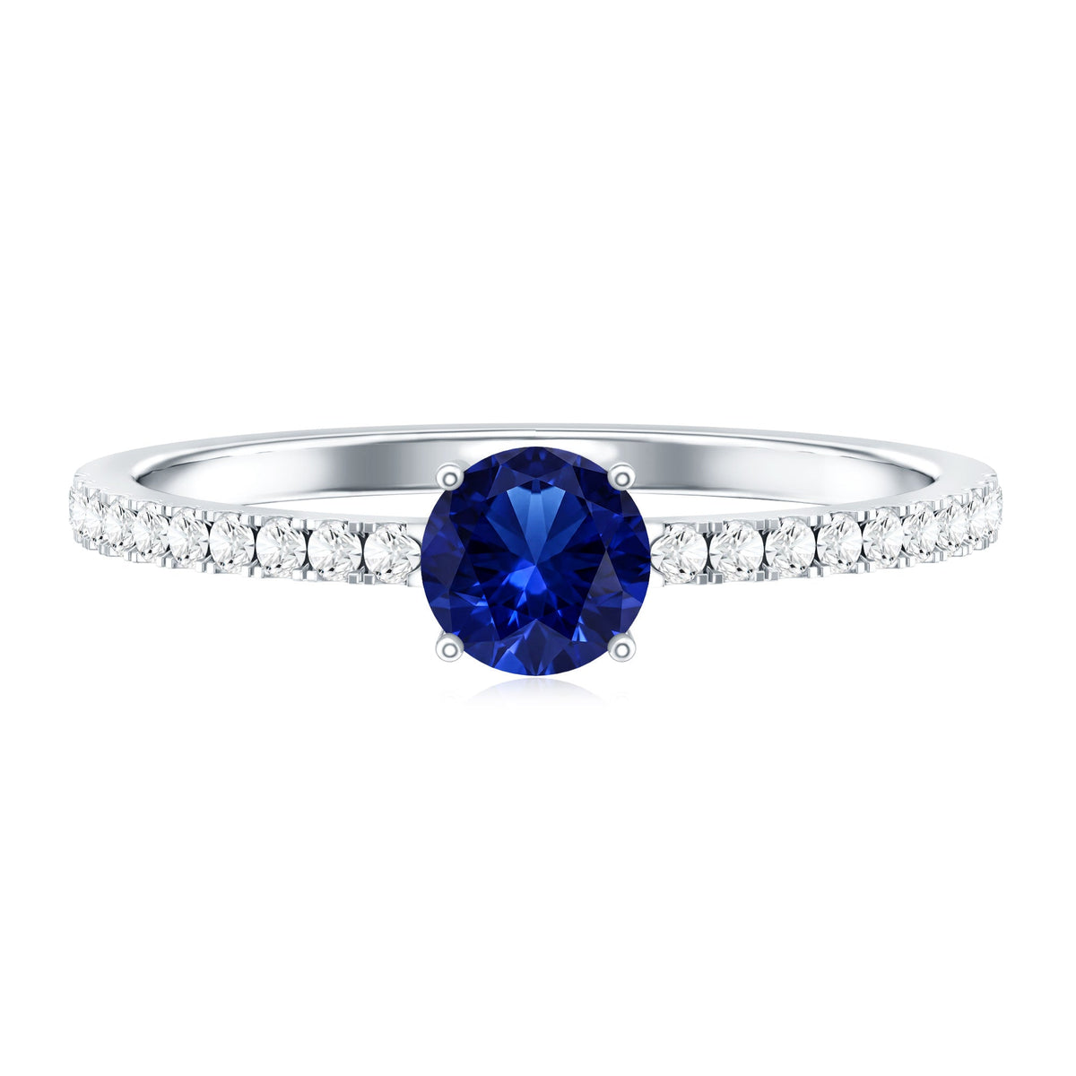 Blue Sapphire Promise Ring, Lab Created, Diamond Side Stones