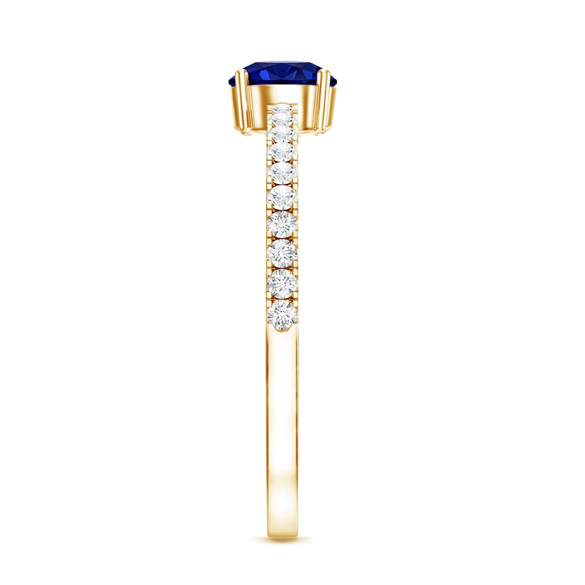 Blue Sapphire Promise Ring, Lab Created, Diamond Side Stones