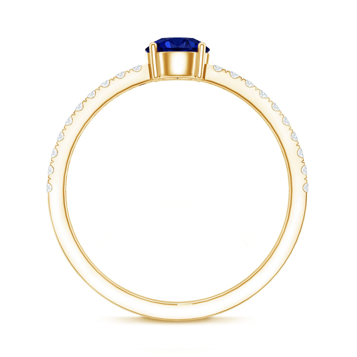 Blue Sapphire Promise Ring, Lab Created, Diamond Side Stones