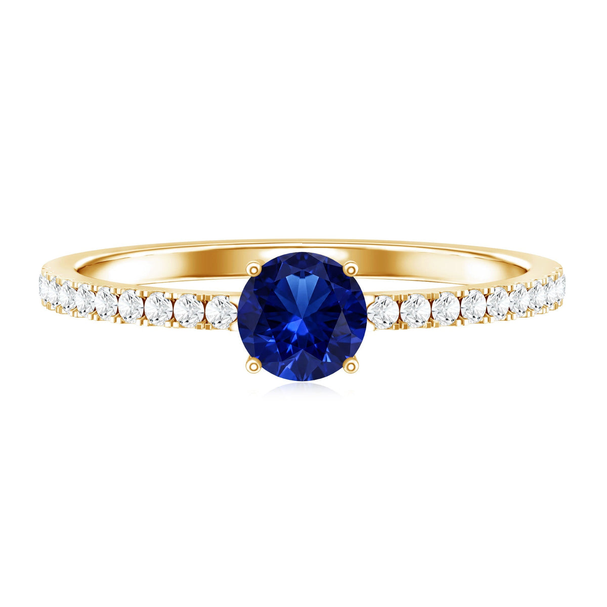Blue Sapphire Promise Ring, Lab Created, Diamond Side Stones