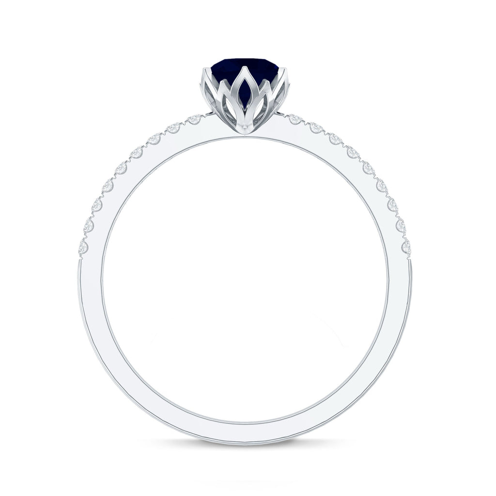 Blue Sapphire Promise Ring, Lotus Basket Diamond Solitaire Ring