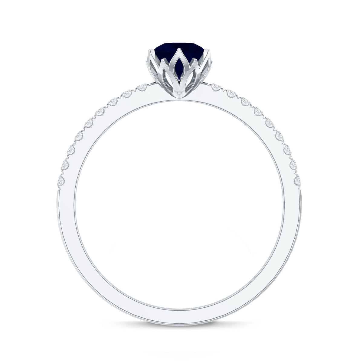 Blue Sapphire Promise Ring, Lotus Basket Diamond Solitaire Ring