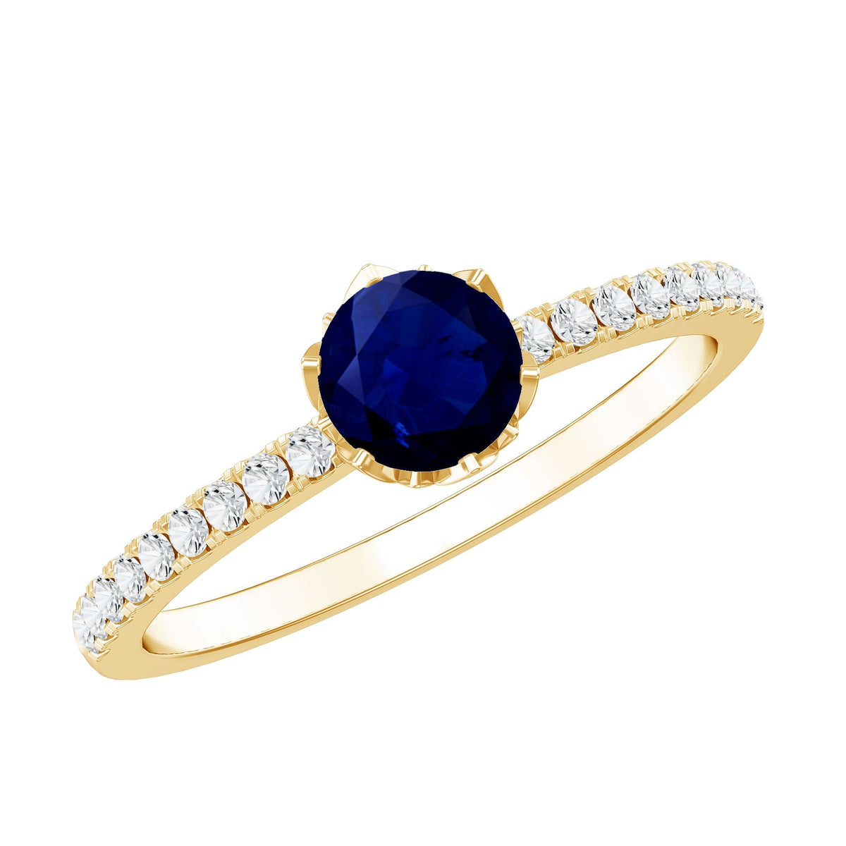 Blue Sapphire Promise Ring, Lotus Basket Diamond Solitaire Ring