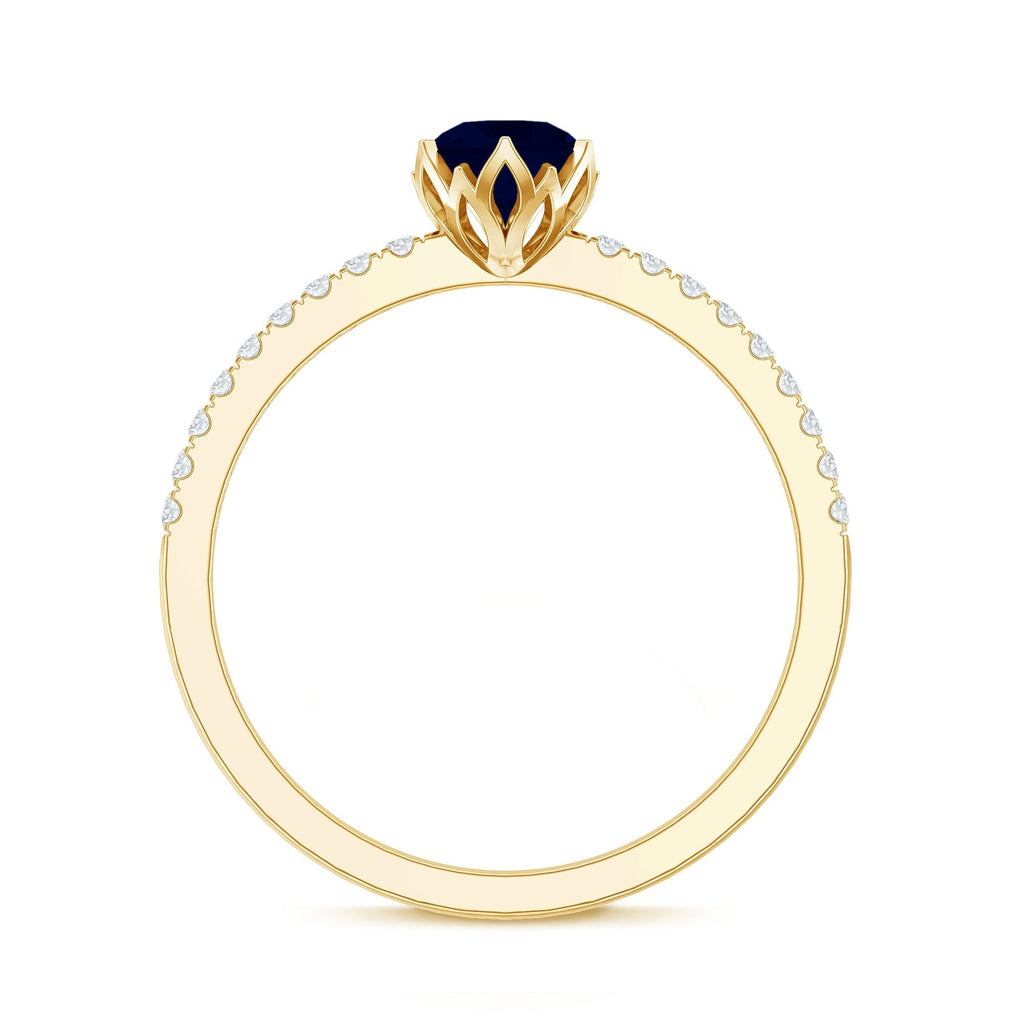 Blue Sapphire Promise Ring, Lotus Basket Diamond Solitaire Ring