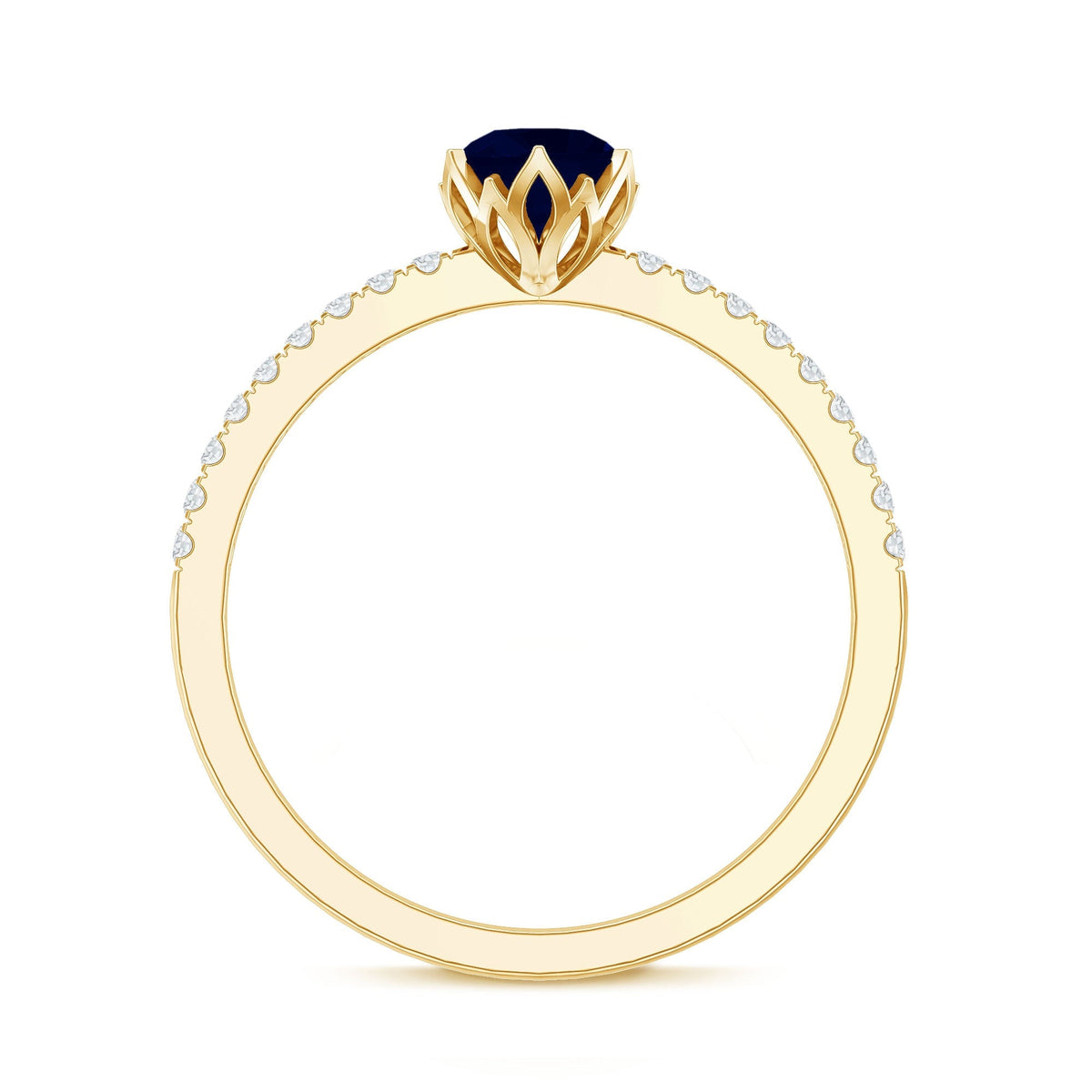 Blue Sapphire Promise Ring, Lotus Basket Diamond Solitaire Ring