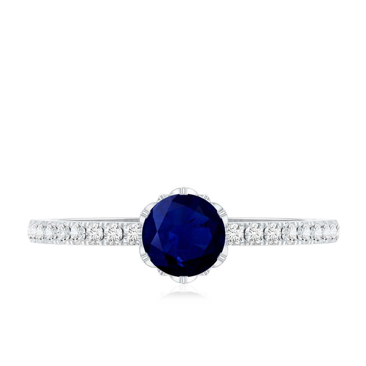 Blue Sapphire Promise Ring, Lotus Basket Diamond Solitaire Ring