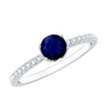 Blue Sapphire Promise Ring, Lotus Basket Diamond Solitaire Ring