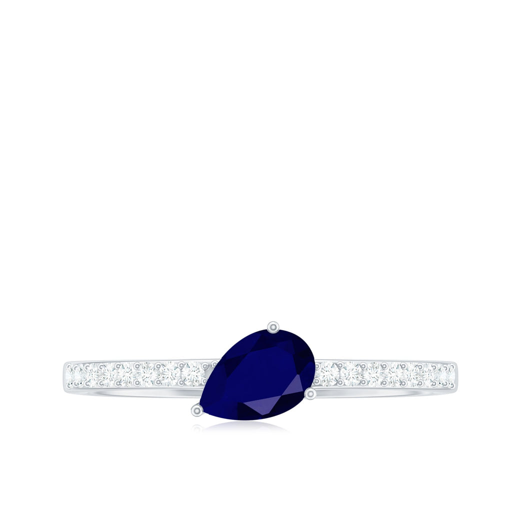 Blue Sapphire Promise Ring, Natural 0.5 Carat Diamond Band Ring