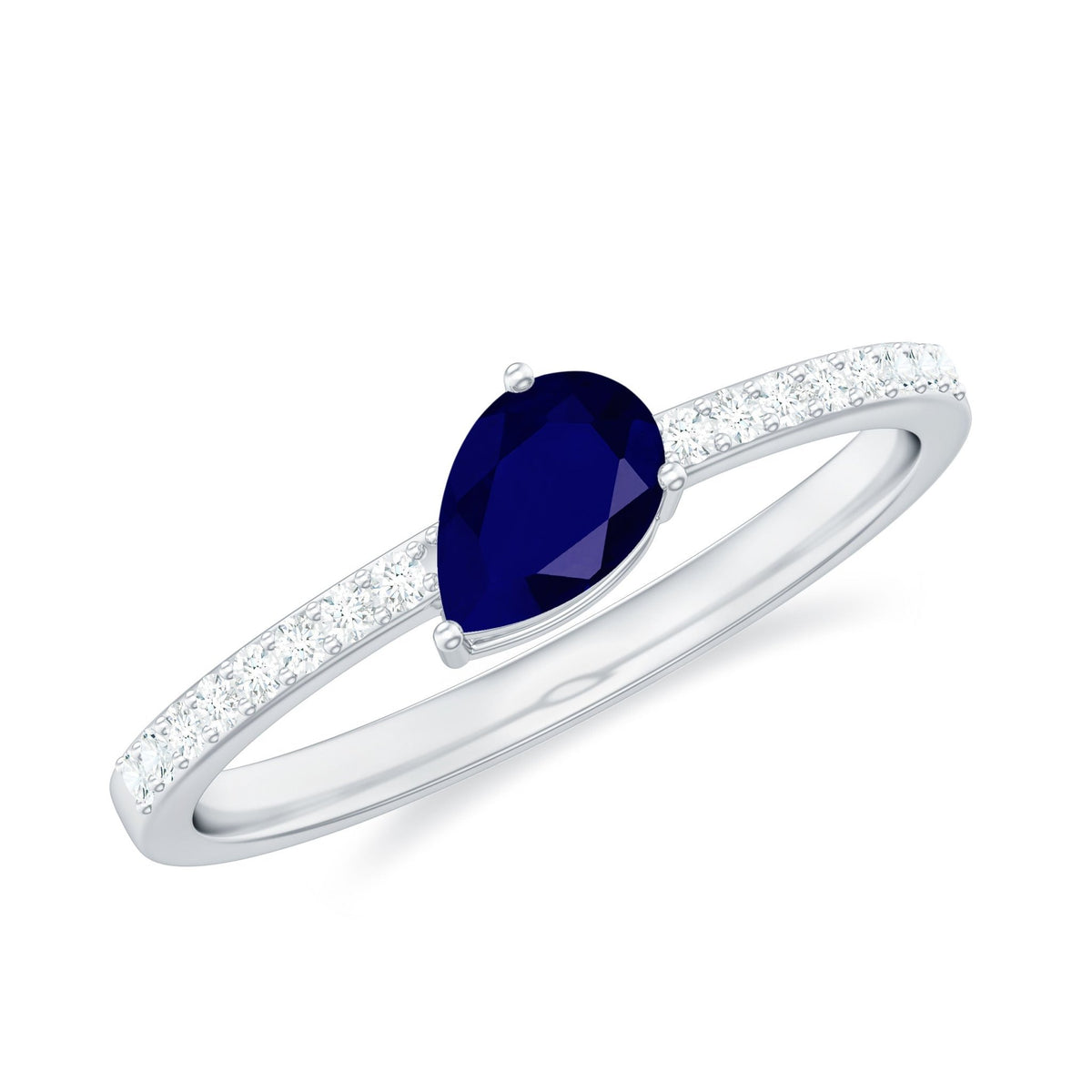 Blue Sapphire Promise Ring, Natural 0.5 Carat Diamond Band Ring