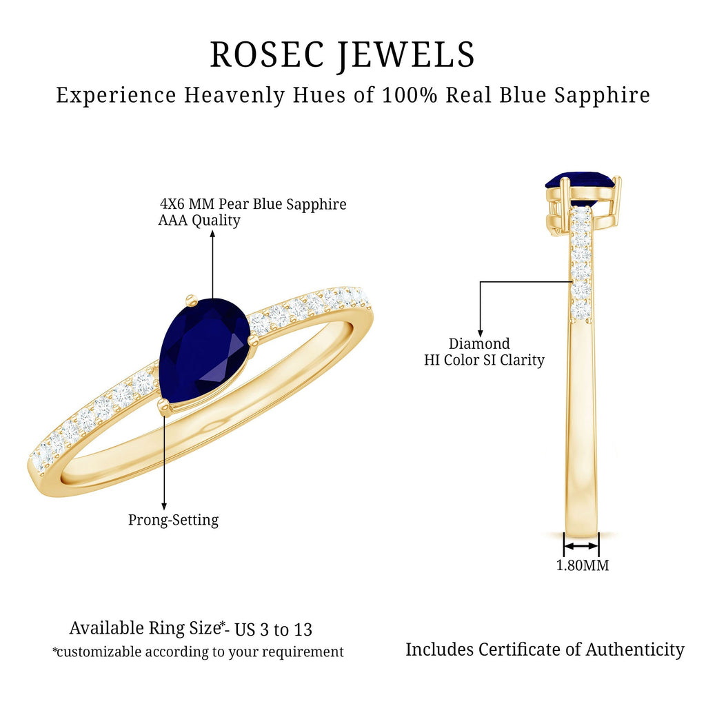 Blue Sapphire Promise Ring, Natural 0.5 Carat Diamond Band Ring