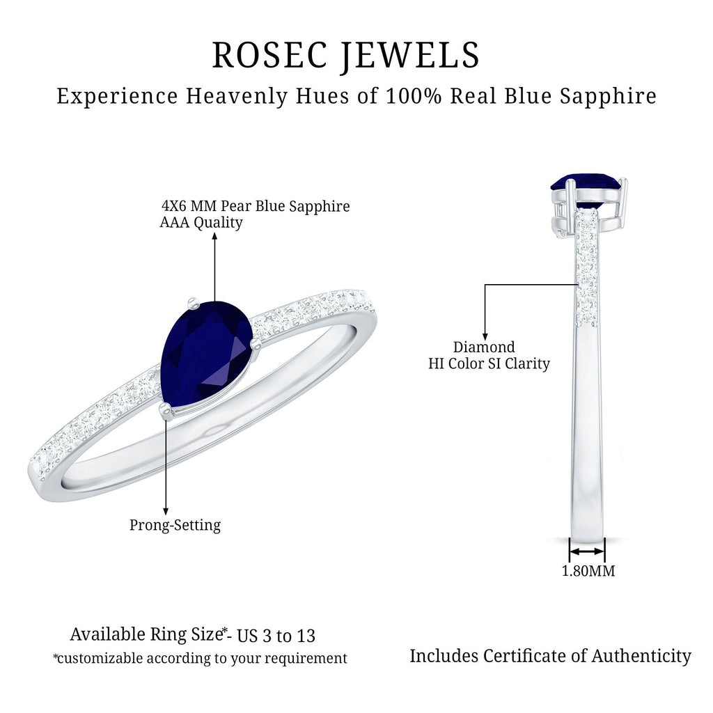 Blue Sapphire Promise Ring, Natural 0.5 Carat Diamond Band Ring