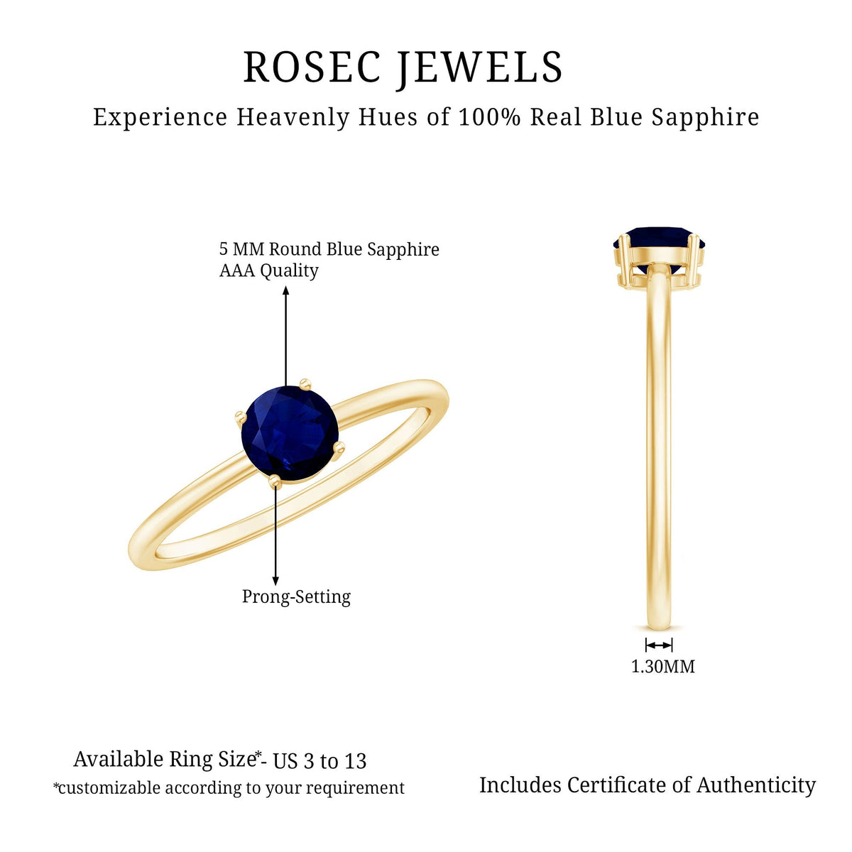 Blue Sapphire Promise Ring, Natural 0.95 Carat 4-Prong Ring