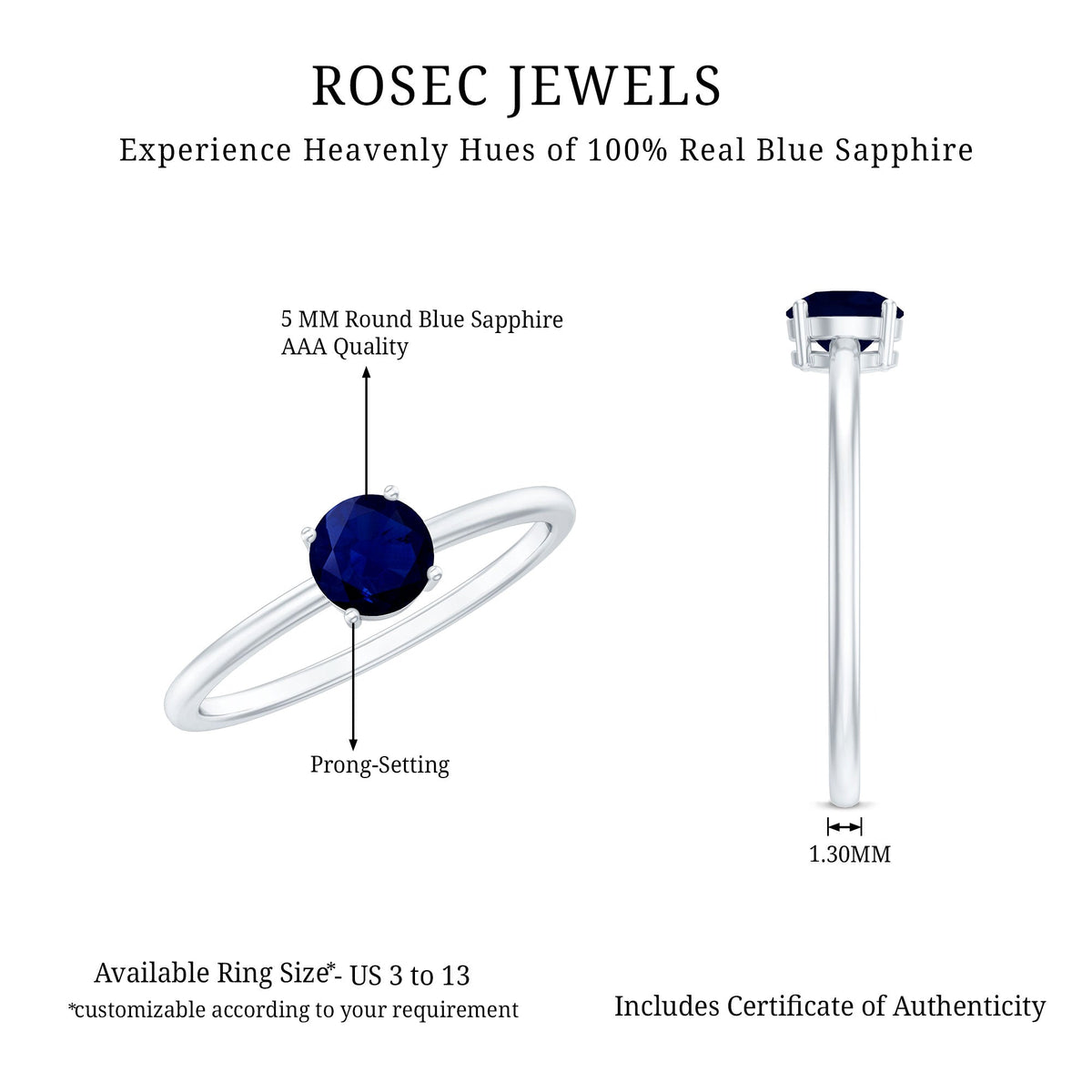 Blue Sapphire Promise Ring, Natural 0.95 Carat 4-Prong Ring