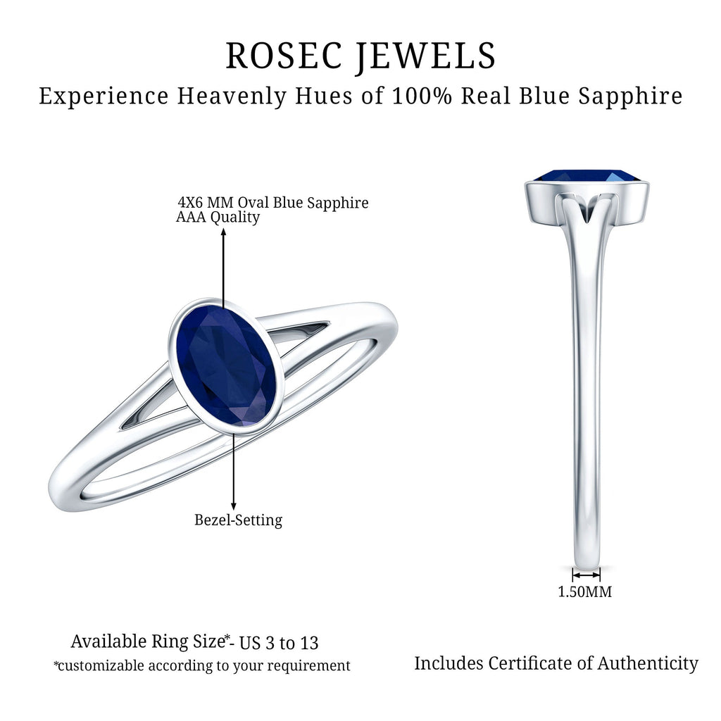 Blue Sapphire Promise Ring, Oval Split Shank 0.6 Carat Ring