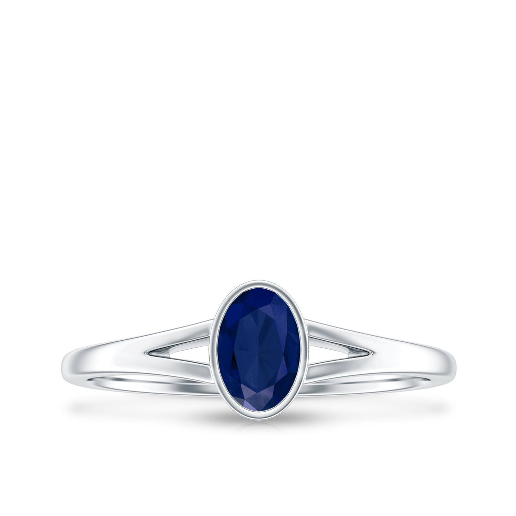 Blue Sapphire Promise Ring, Oval Split Shank 0.6 Carat Ring