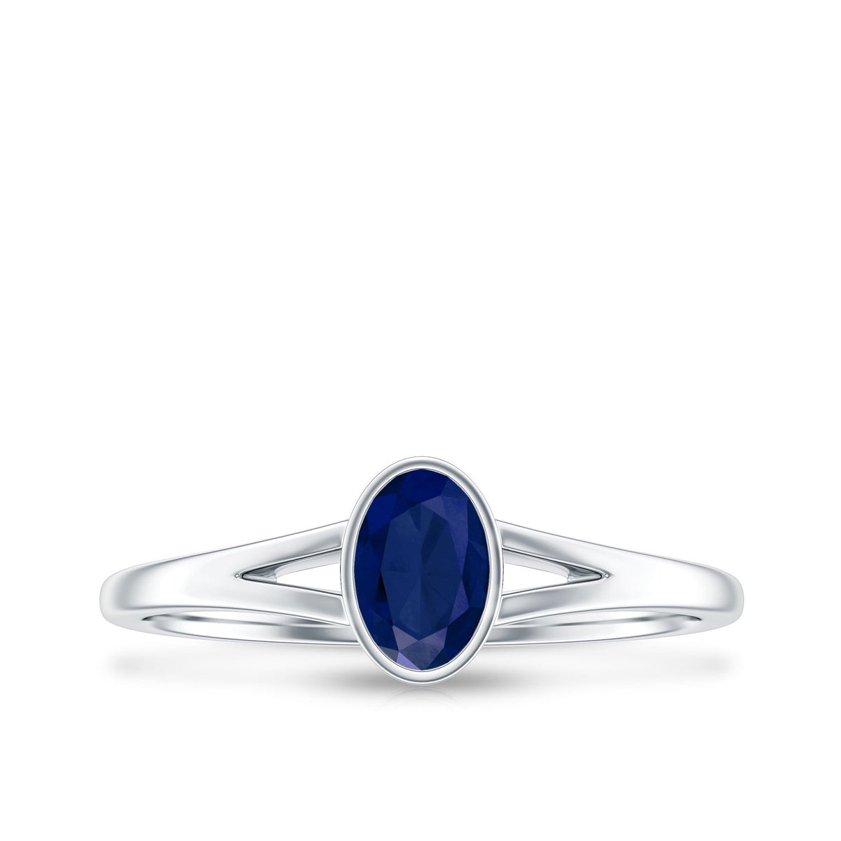 Blue Sapphire Promise Ring, Oval Split Shank 0.6 Carat Ring
