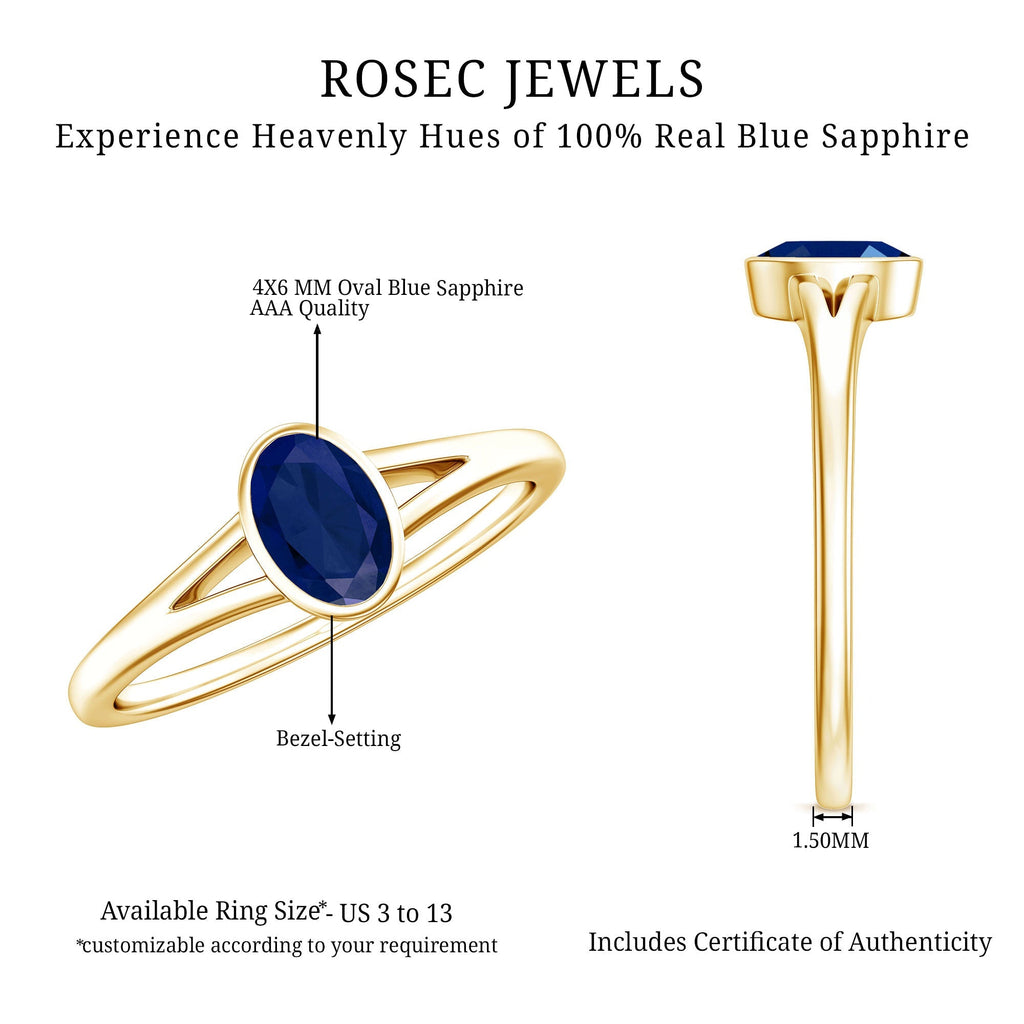Blue Sapphire Promise Ring, Oval Split Shank 0.6 Carat Ring