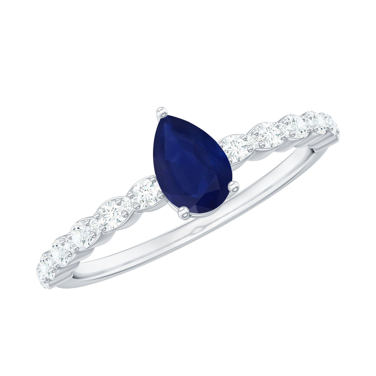 Blue Sapphire Promise Ring, Pear Cut Solitaire & Diamond Accents