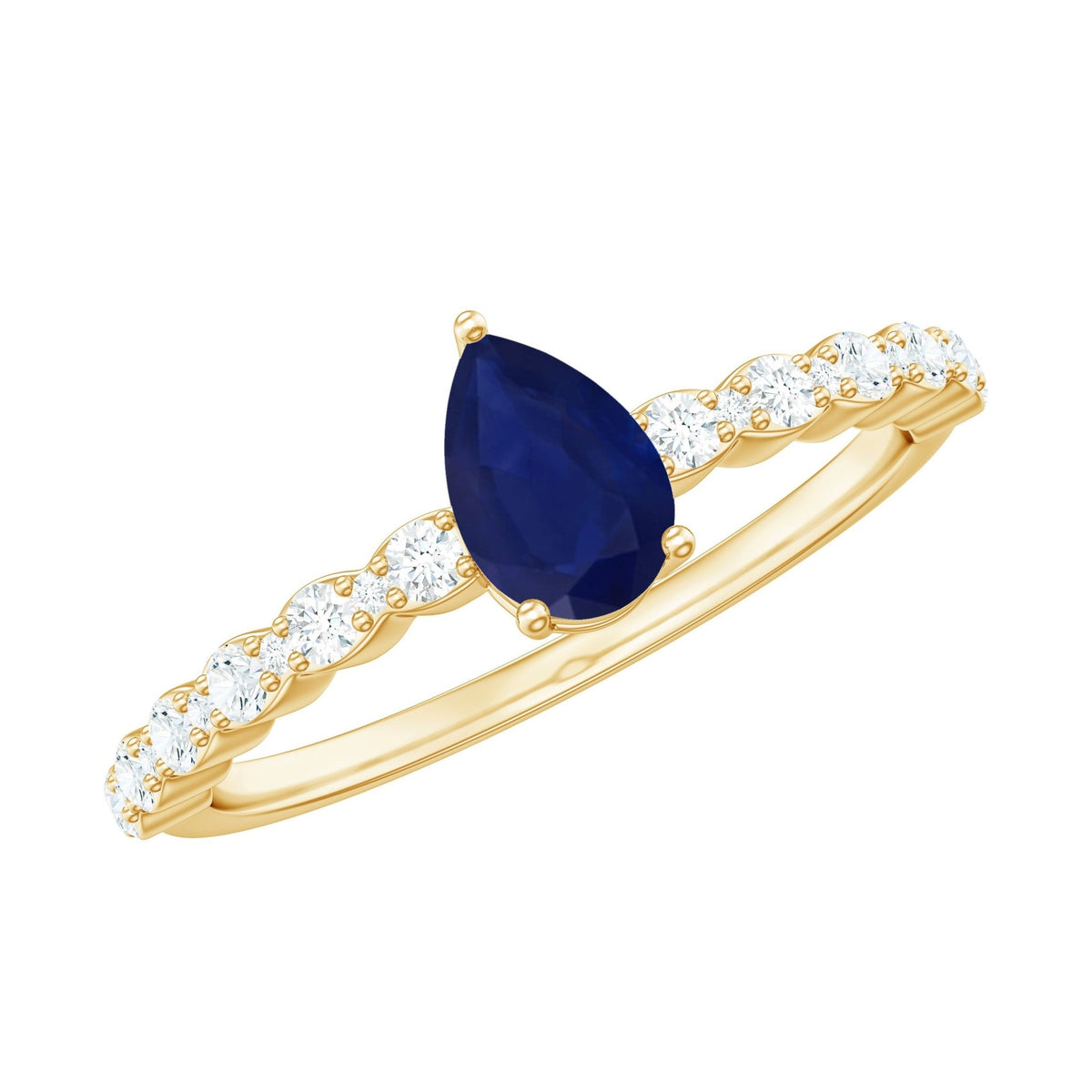Blue Sapphire Promise Ring, Pear Cut Solitaire & Diamond Accents