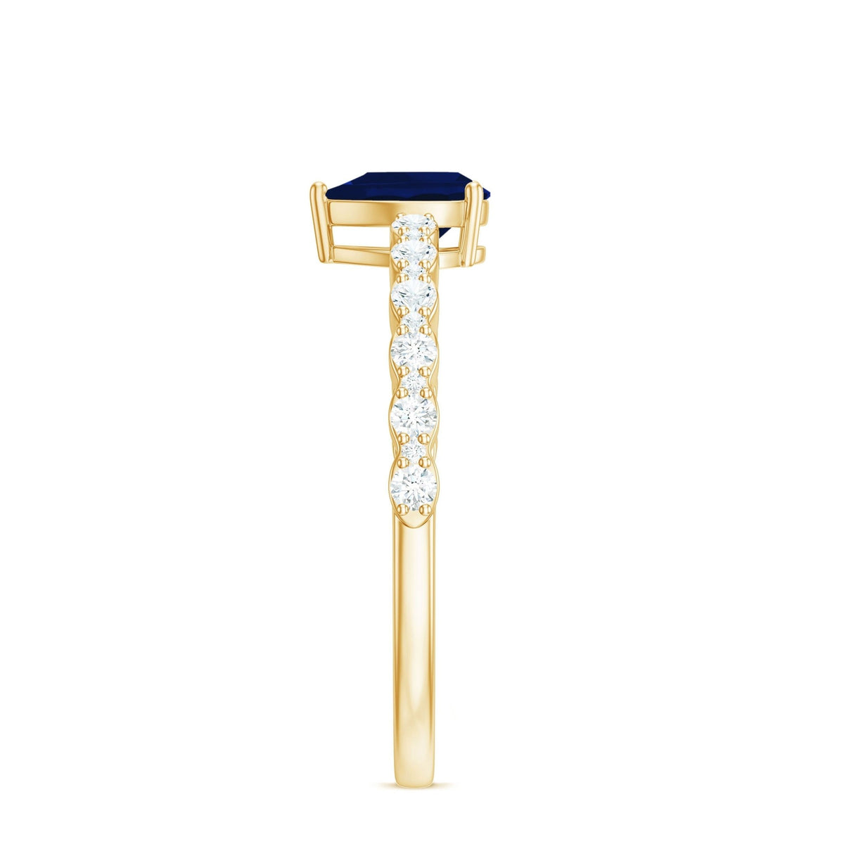 Blue Sapphire Promise Ring, Pear Cut Solitaire & Diamond Accents