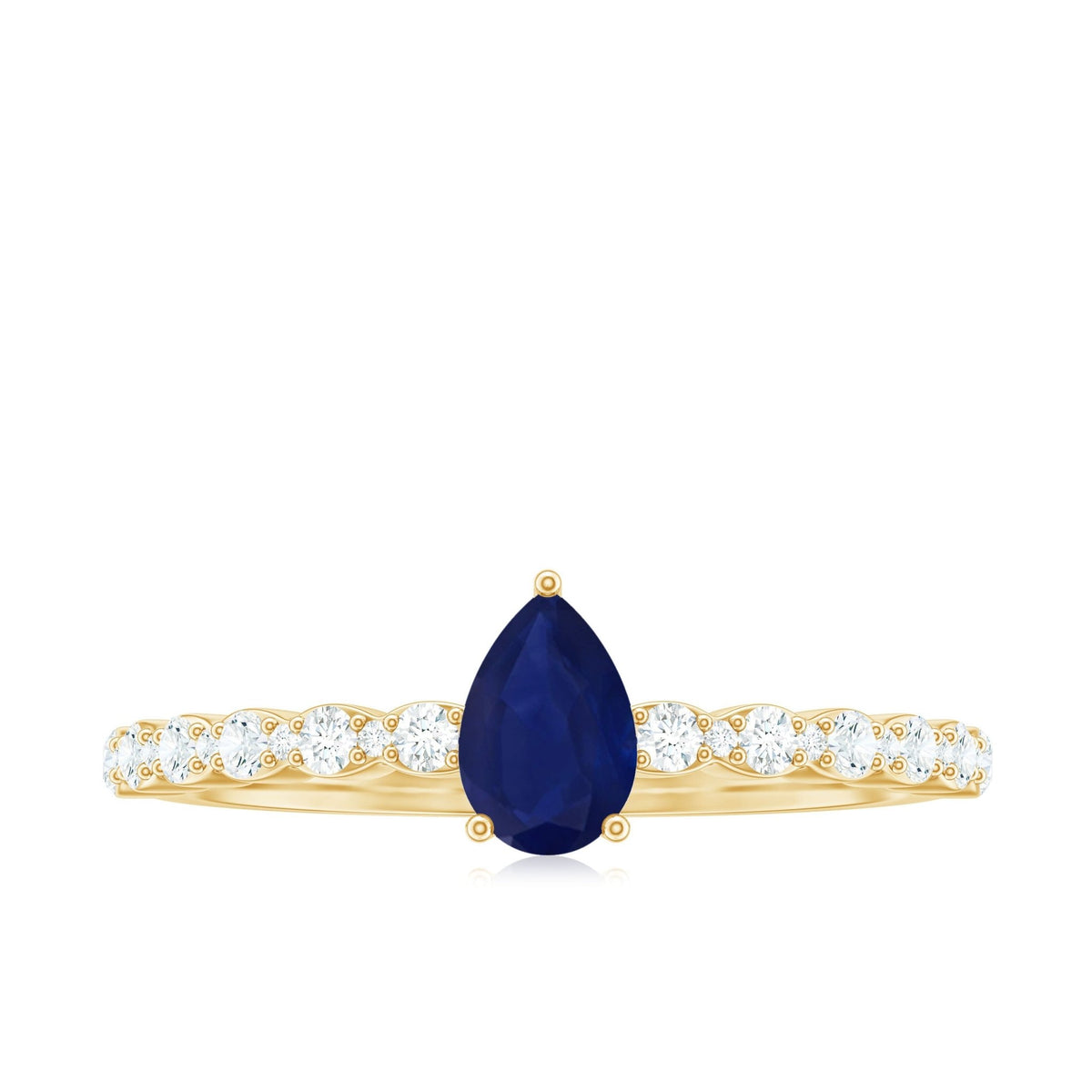 Blue Sapphire Promise Ring, Pear Cut Solitaire & Diamond Accents