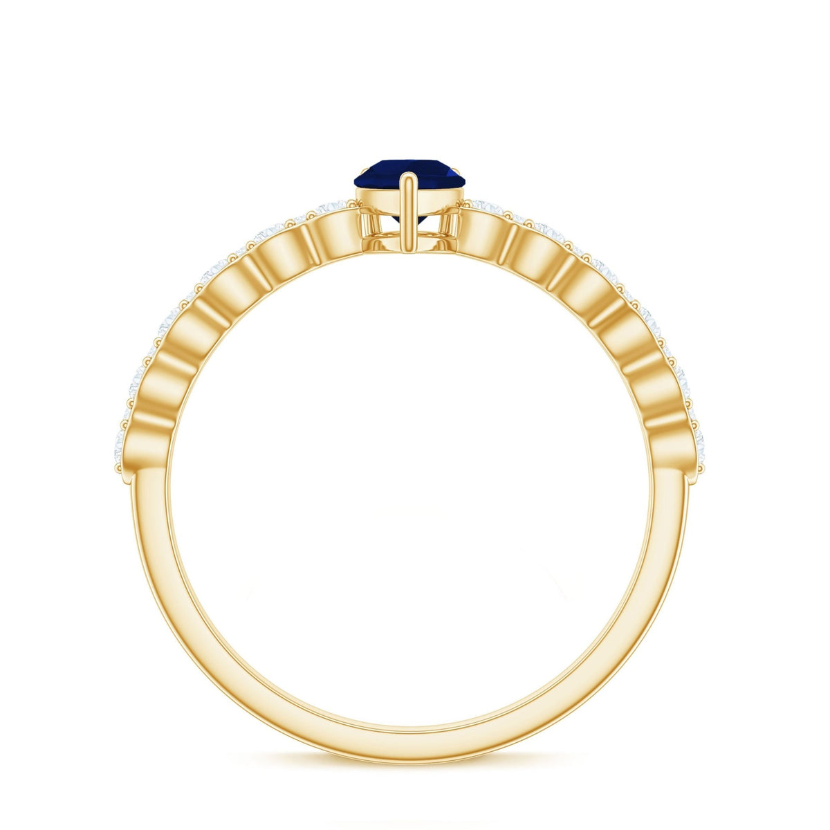Blue Sapphire Promise Ring, Pear Cut Solitaire & Diamond Accents