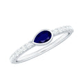 Blue Sapphire Promise Ring Pear Shape Diamond Bezel Setting Style
