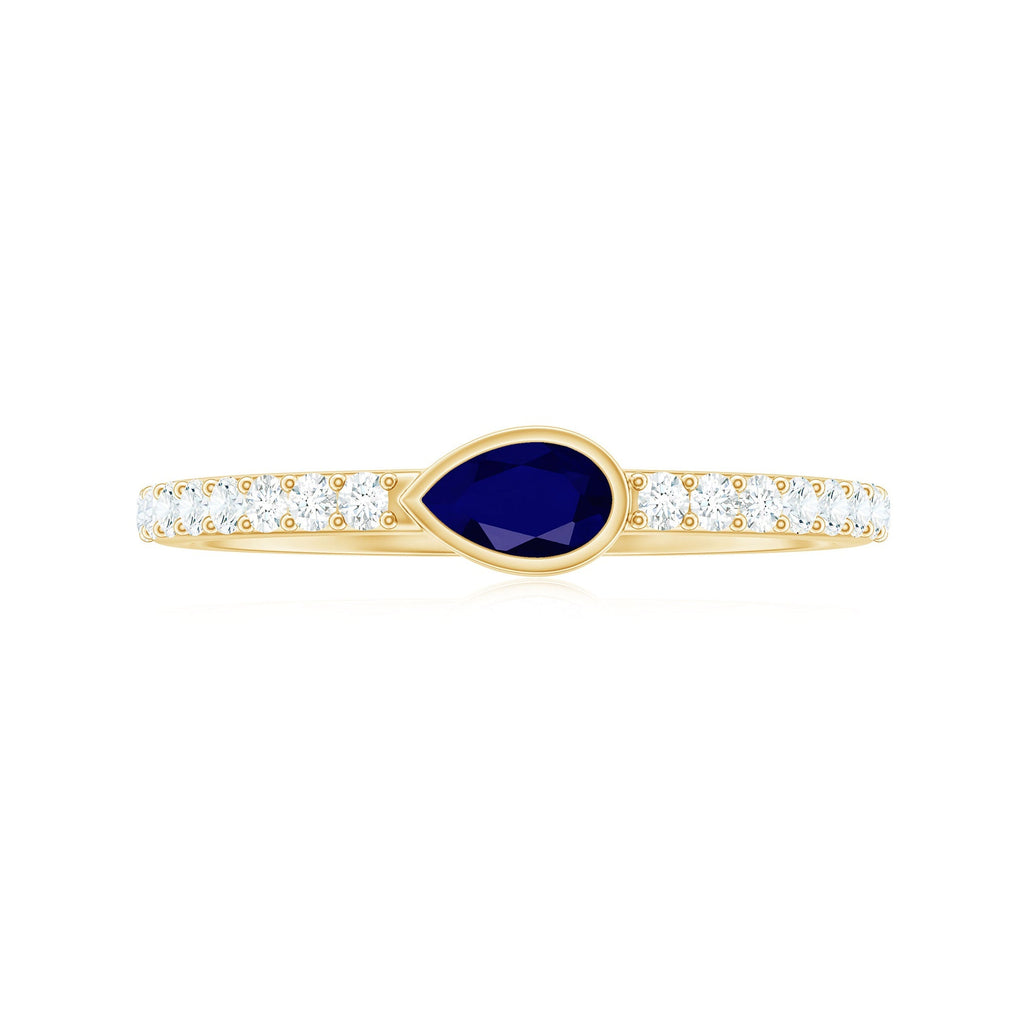 Blue Sapphire Promise Ring Pear Shape Diamond Bezel Setting Style