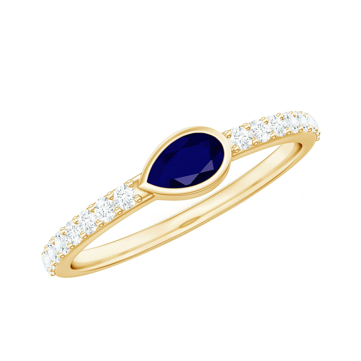 Blue Sapphire Promise Ring Pear Shape Diamond Bezel Setting Style
