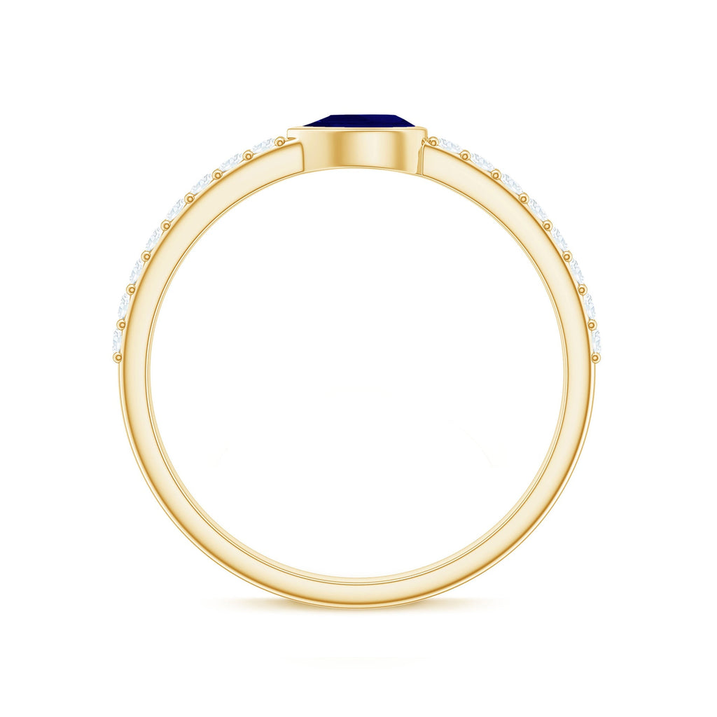 Blue Sapphire Promise Ring Pear Shape Diamond Bezel Setting Style
